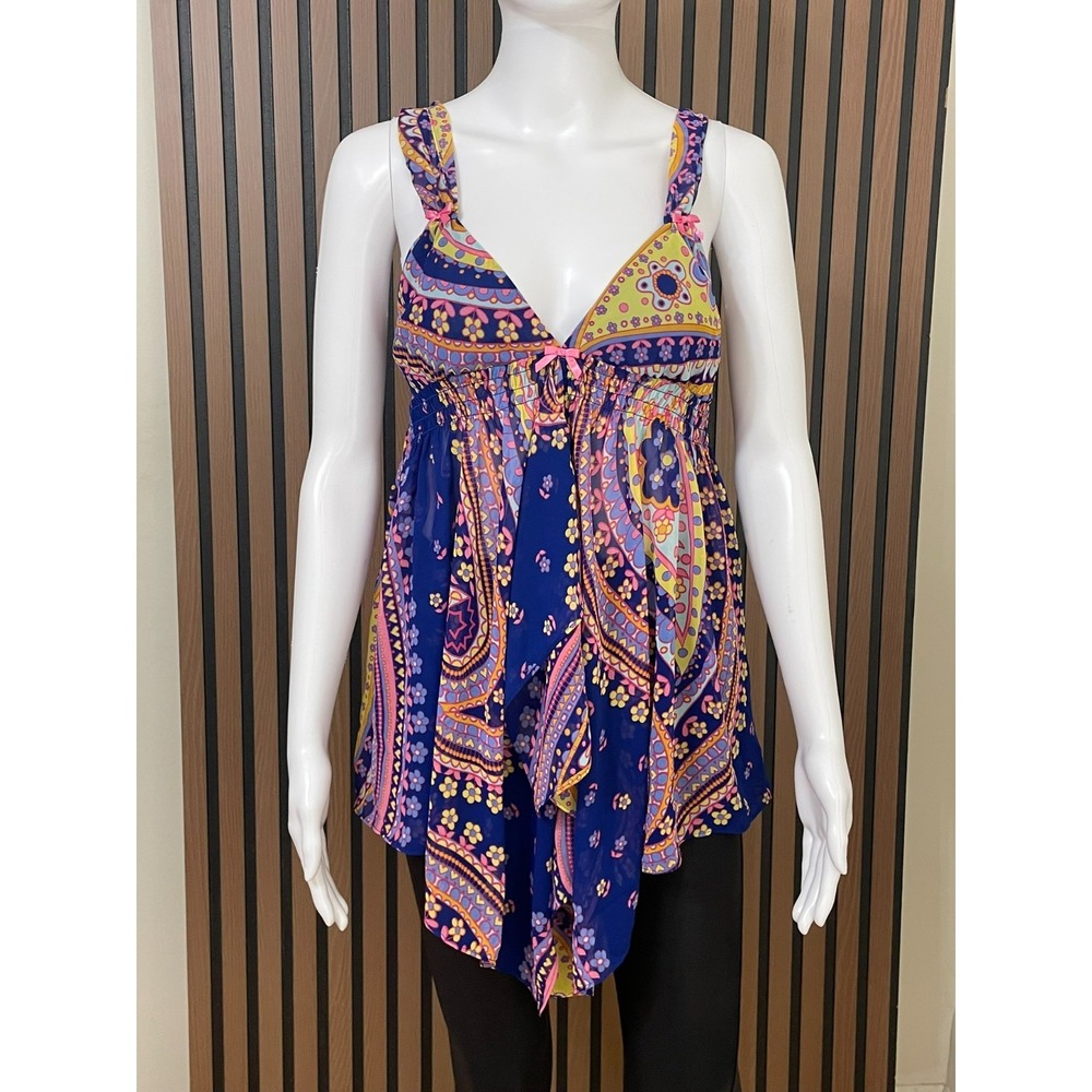 Betsey Johnson Women's M Pink Babydoll Top Y2k Handkerchief Boho‎ Vintage